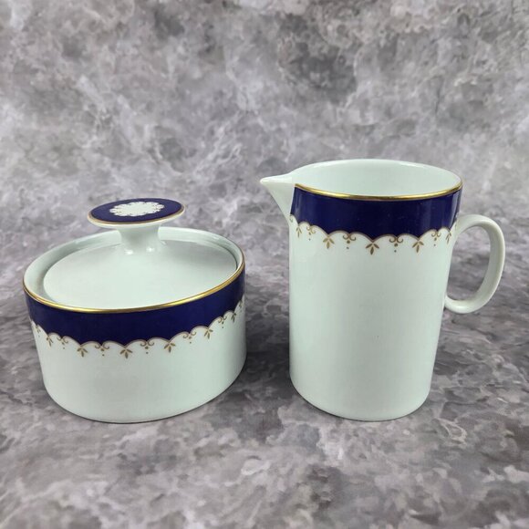 VTG Medaillon RENNER Espresso Set Porcelain Blue White Gold Porto Alegre 16 Pc - Picture 5 of 16